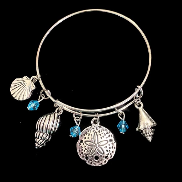 Seashells Sand Dollar Beach Bracelet Charm Bangle - Picture 1 of 4